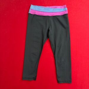 Lululemon‎ Black Cropped Leggings Multi Color Waistband Yoga Pants Women Size 4